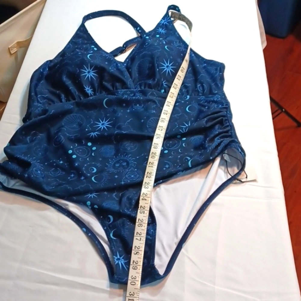 Cider NWT Moon & Stars Blue One Piece Tummy Thinner Swimsuit XL 14-16 - Picture 13 of 14